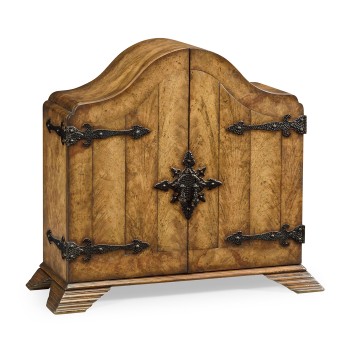 Walnut with heavily patinated brass fittings humidor