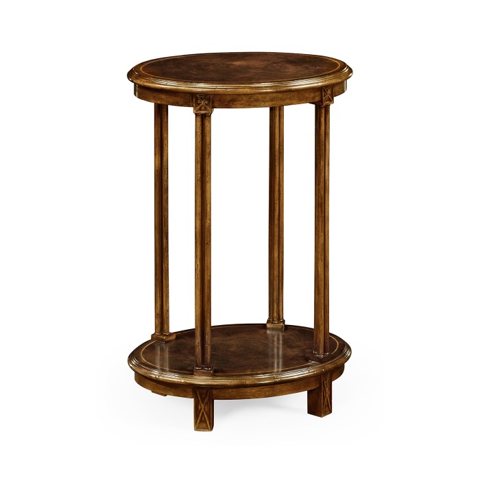 Dark walnut oval lamp table