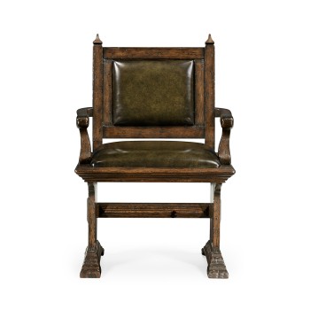 Dark Oak Arm Chair with Medium English Library Green Leather