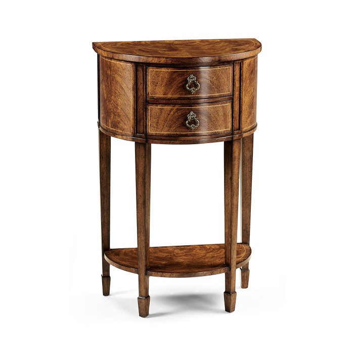 Crotch Walnut Demilune Narrow Tables