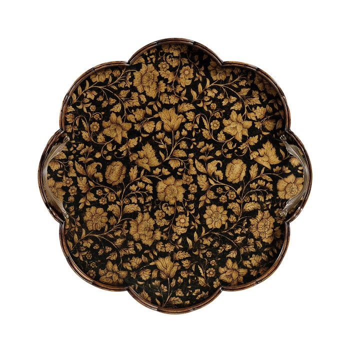 Scalloped Black Chinoiserie Tray