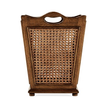 French Style Caned Walnut Waste Basket