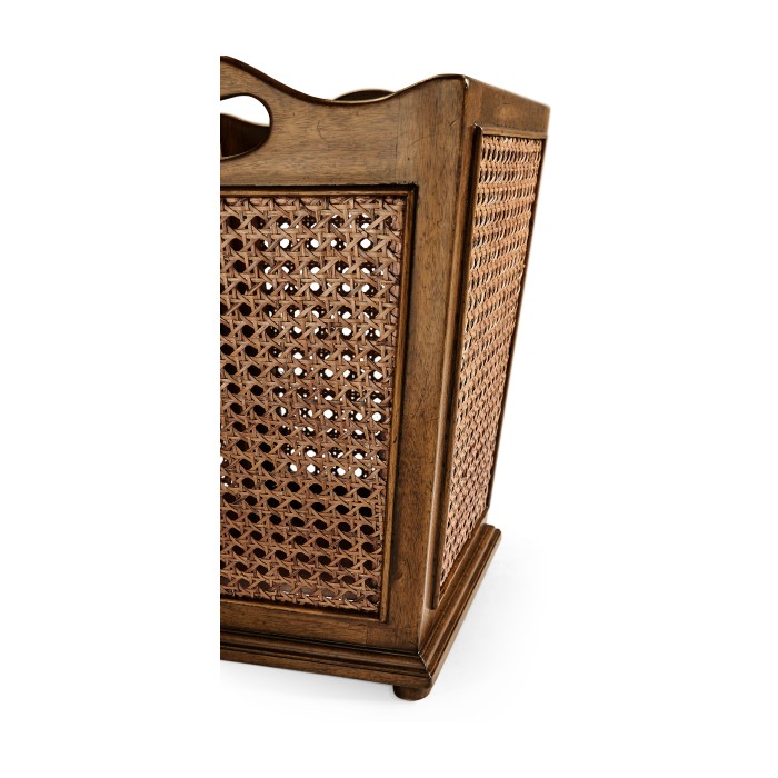 French Style Caned Walnut Waste Basket
