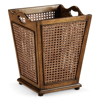 French Style Caned Walnut Waste Basket