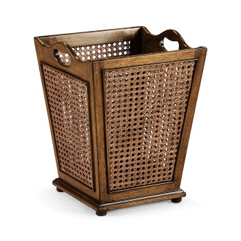 French Style Caned Walnut Waste Basket