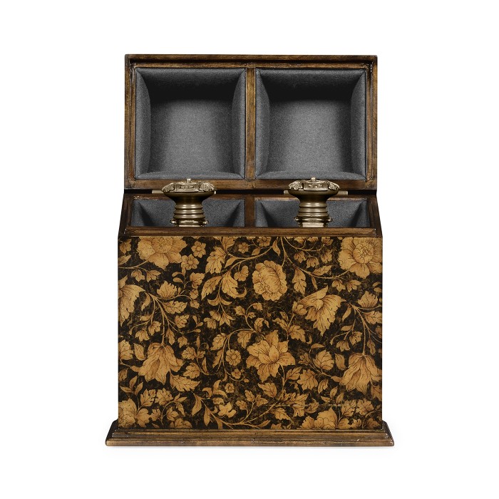 Pair of Glass Decanters & Black Chinoiserie Case