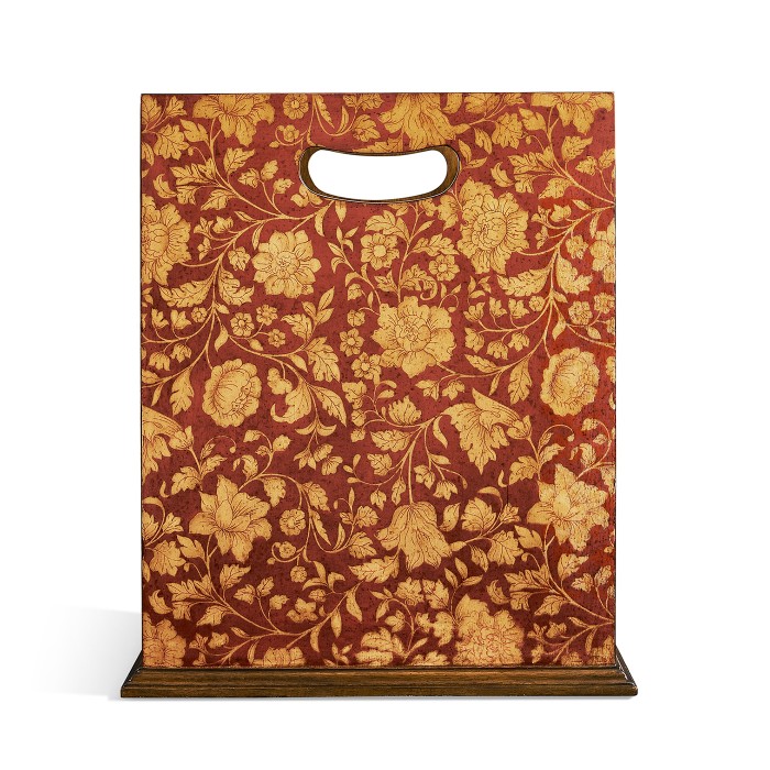 Square Red Chinoiserie Waste Basket