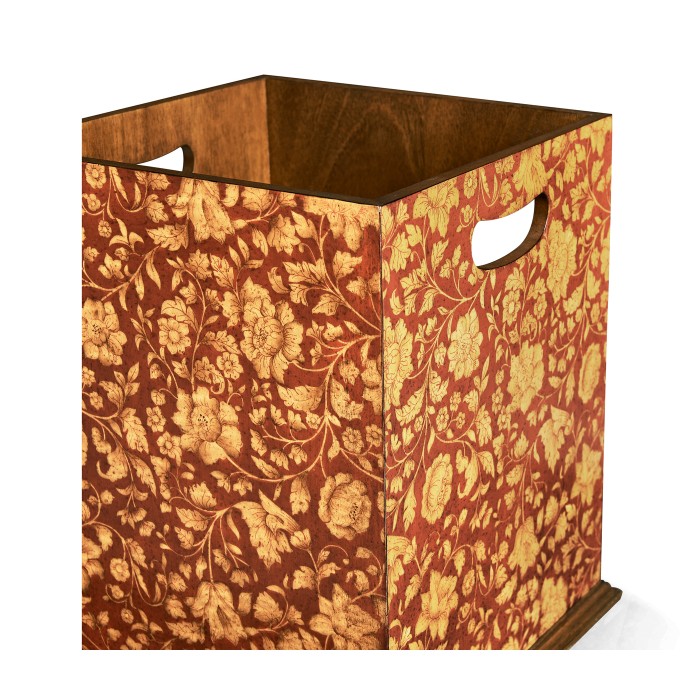 Square Red Chinoiserie Waste Basket