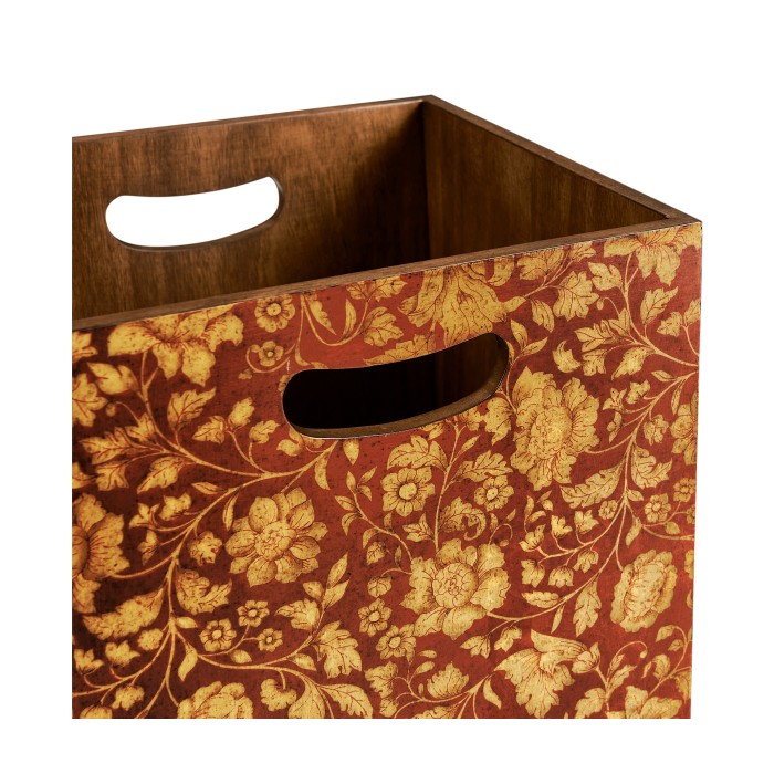 Square Red Chinoiserie Waste Basket