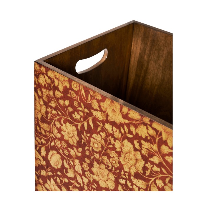 Square Red Chinoiserie Waste Basket