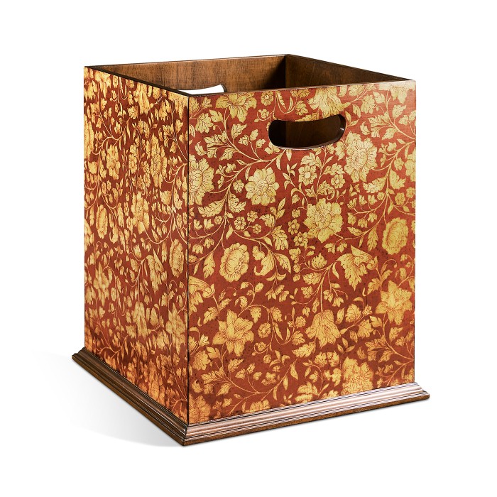 Square Red Chinoiserie Waste Basket