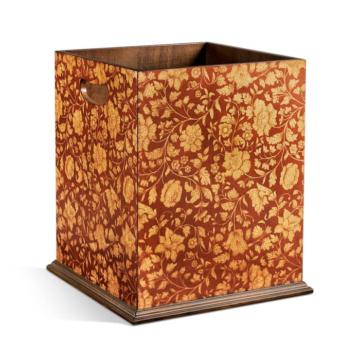 Square Red Chinoiserie Waste Basket