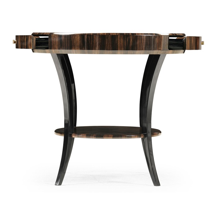 Round Art Deco Macassar Ebony High Lustre Side Table with Drawer