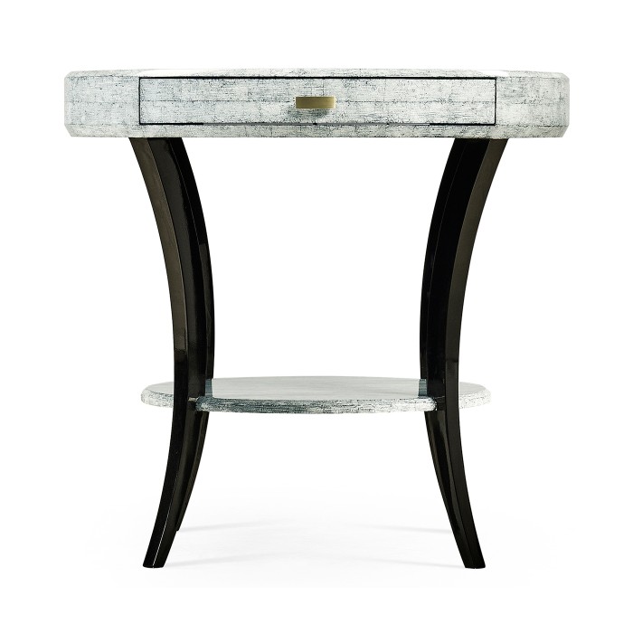 White Smoke Eggshell Round Side Table with Drawer