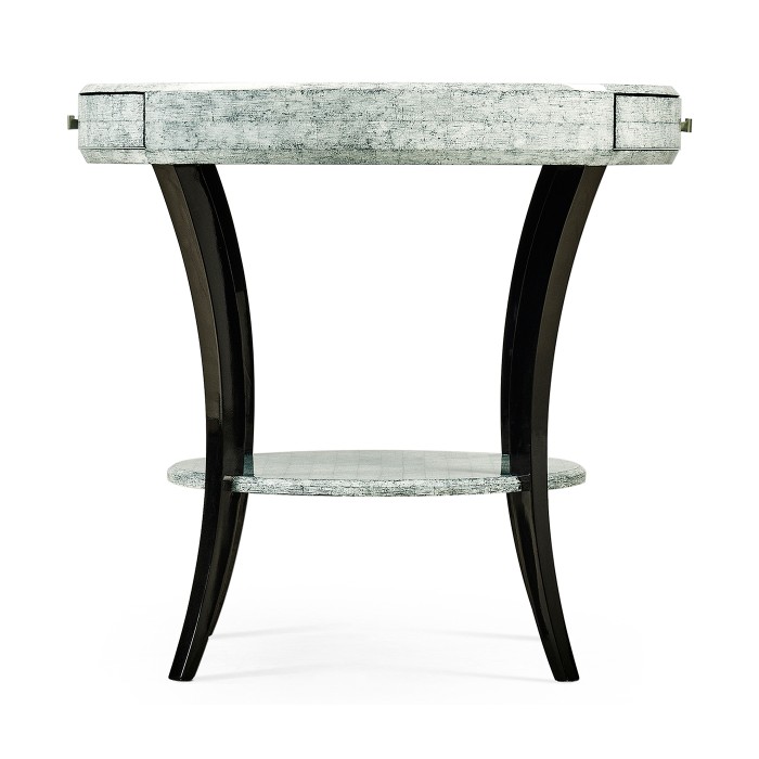 White Smoke Eggshell Round Side Table with Drawer