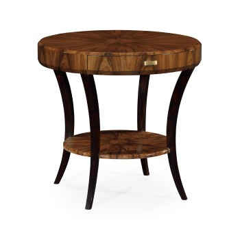 Art Deco High Lustre Round Side Table with Drawer