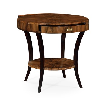 Art Deco High Lustre Round Side Table with Drawer