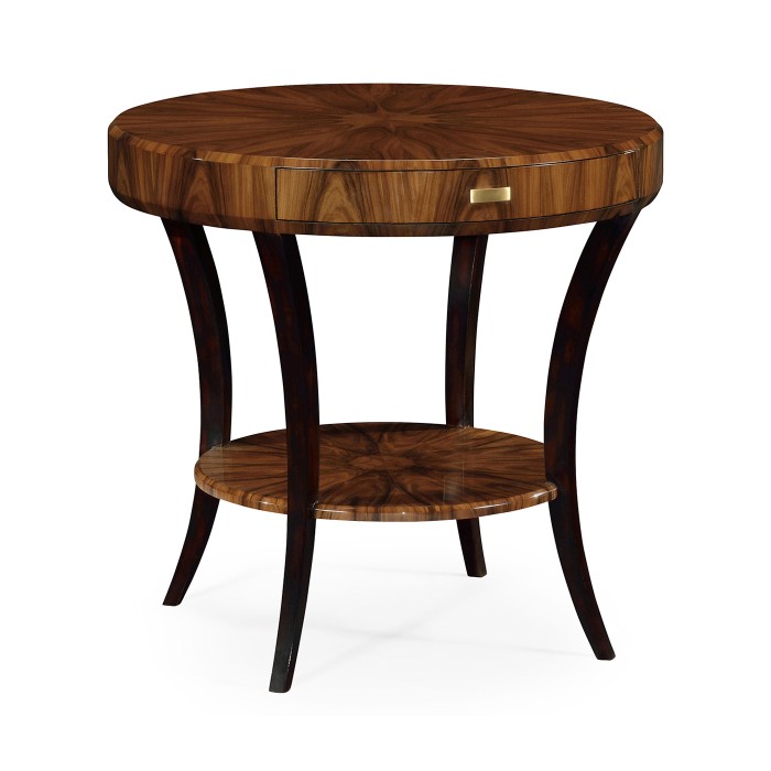 Art Deco Satin Round Side Table with Drawer