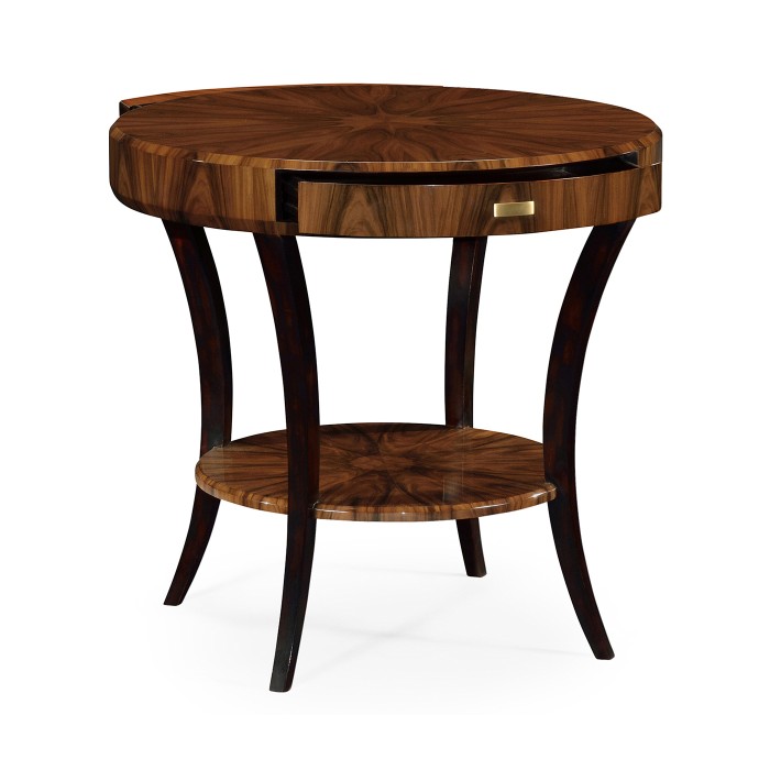 Art Deco Satin Round Side Table with Drawer