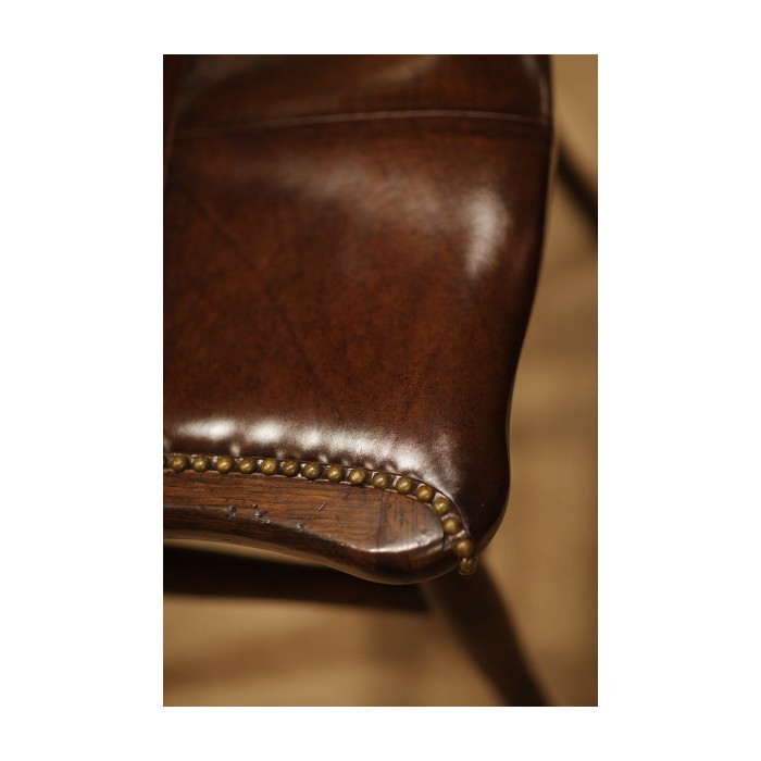 Rustic Dark Oak Country Side Chair With A Dark Antique Chestnut Leather Seat