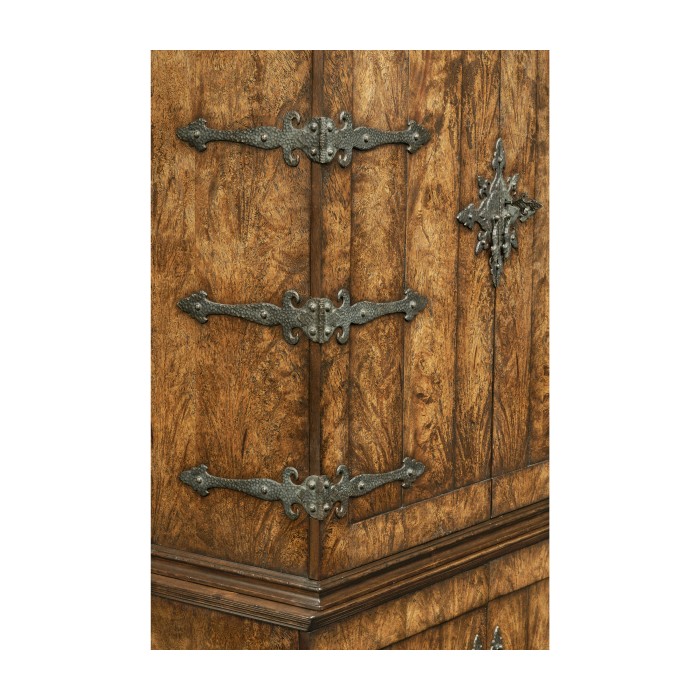 Spanish style crotch walnut drinks cabinet
