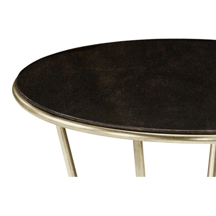 Leather top & silver iron side table