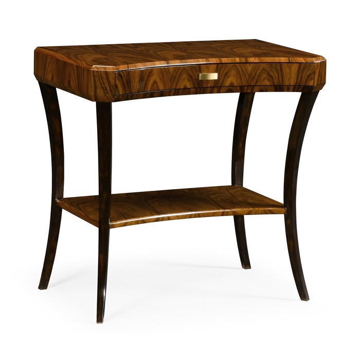 Art Deco High Lustre Rectangular Side Table with Drawer 