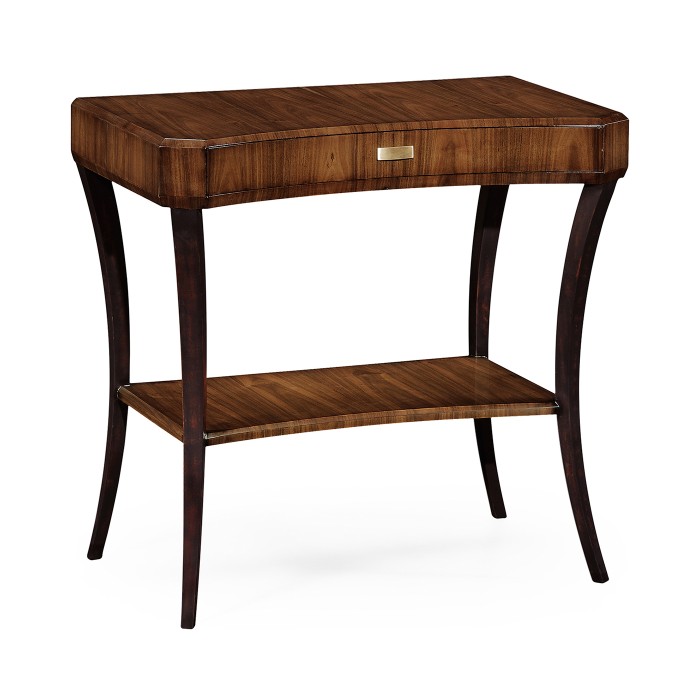 Art Deco Satin Rectangular Side Table with Drawer