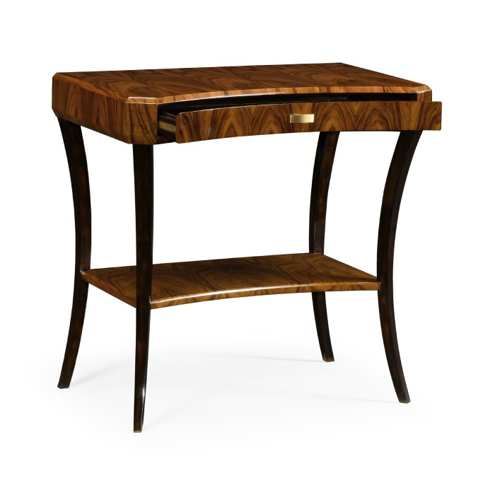 Art Deco Satin Rectangular Side Table with Drawer