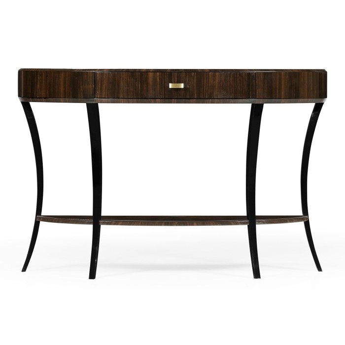 Large Demilune Art Deco Macassar Ebony High Lustre Console Table with Drawer