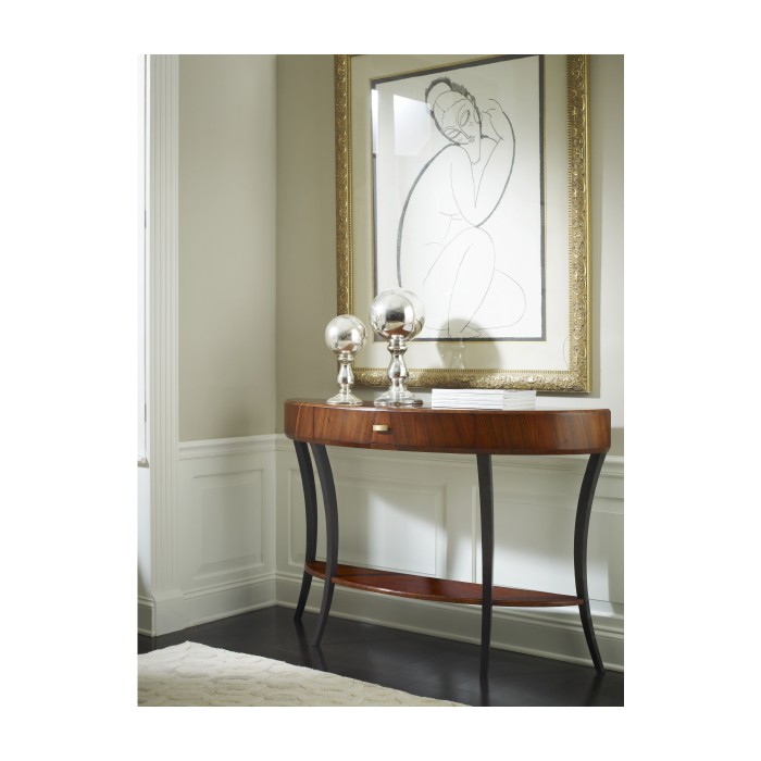 Large Demilune Art Deco Macassar Ebony High Lustre Console Table with Drawer