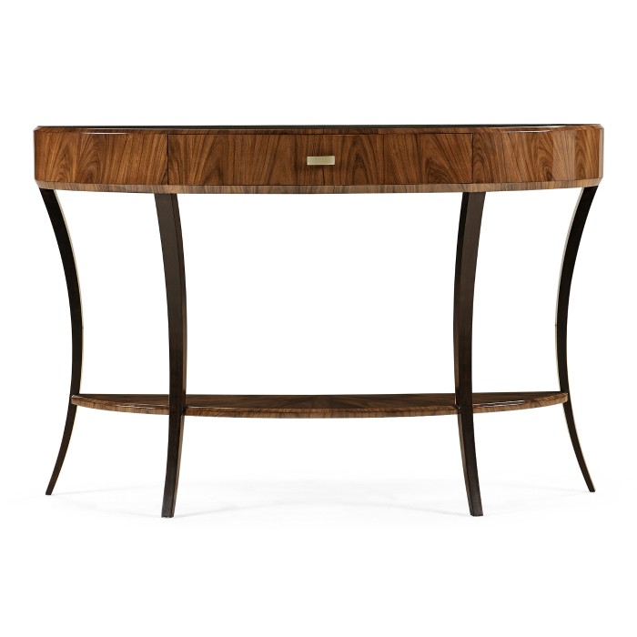 Art Deco High Lustre Large Demilune Console Table with Drawer