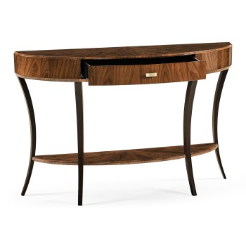 Art Deco High Lustre Large Demilune Console Table with Drawer