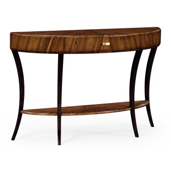 Art Deco High Lustre Large Demilune Console Table with Drawer