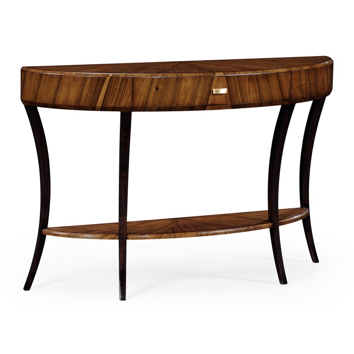 Art Deco High Lustre Large Demilune Console Table with Drawer