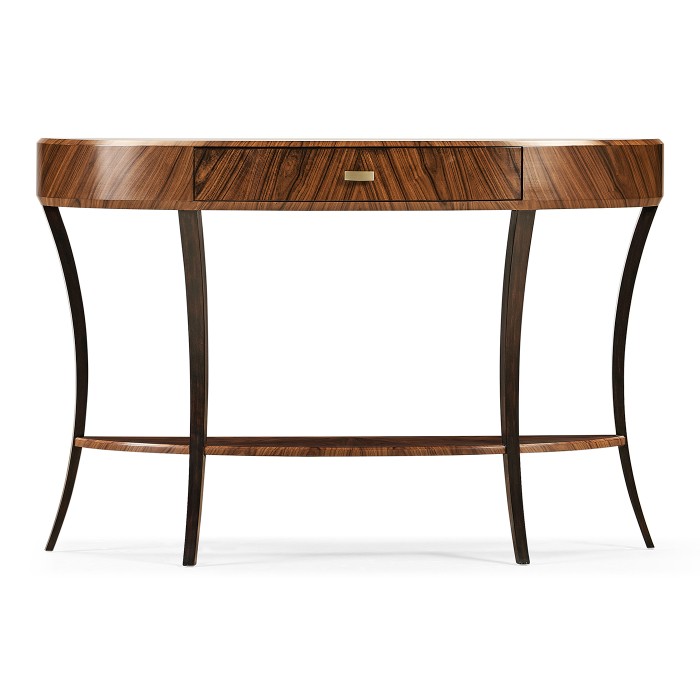Art Deco Satin Large Demilune Console Table with Drawer