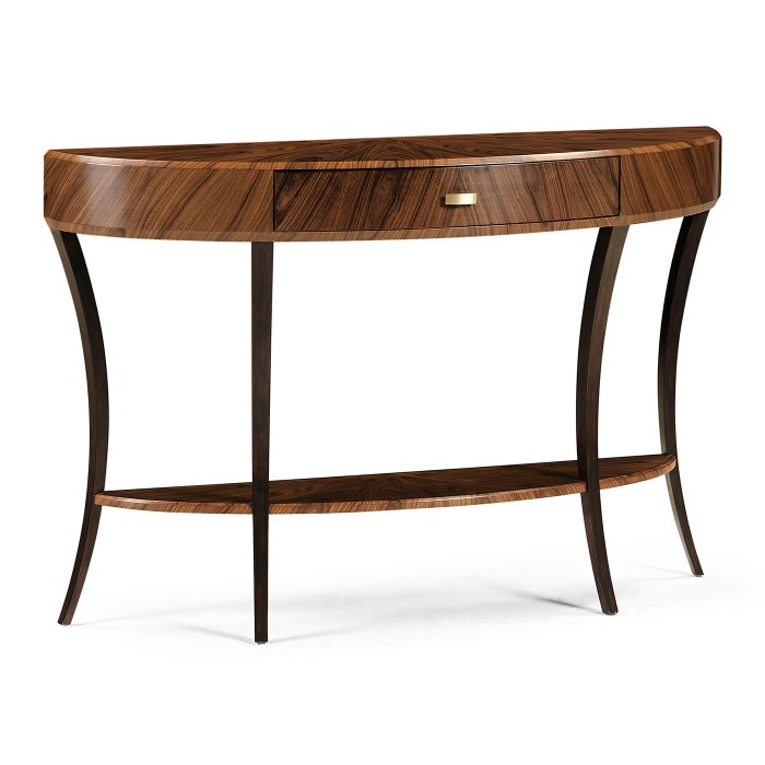 Art Deco Satin Large Demilune Console Table with Drawer