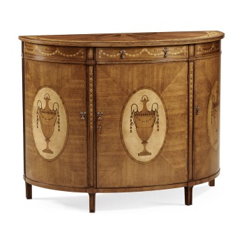 Adam Style Walnut & Satinwood Demilune TV Cabinet