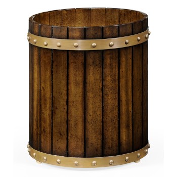 Round Walnut Peat Bucket Style Waste Basket