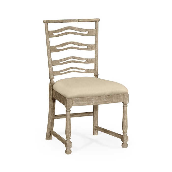 Grey Oak Pierced Ladder Back Country Side Chair, Upholstered in COM