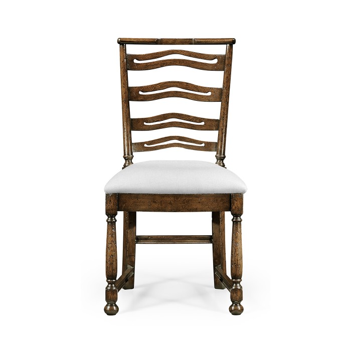 Dark Oak Pierced Ladder Back Country Side Chair