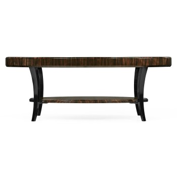 Oval Art Deco Macassar Ebony High Lustre Glass Topped Coffee Table