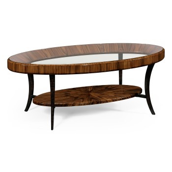 Art Deco Oval Glass Topped High Lustre Coffee Table