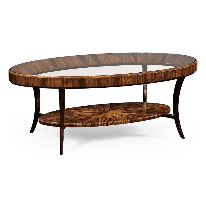Art Deco Oval Glass Topped High Lustre Coffee Table