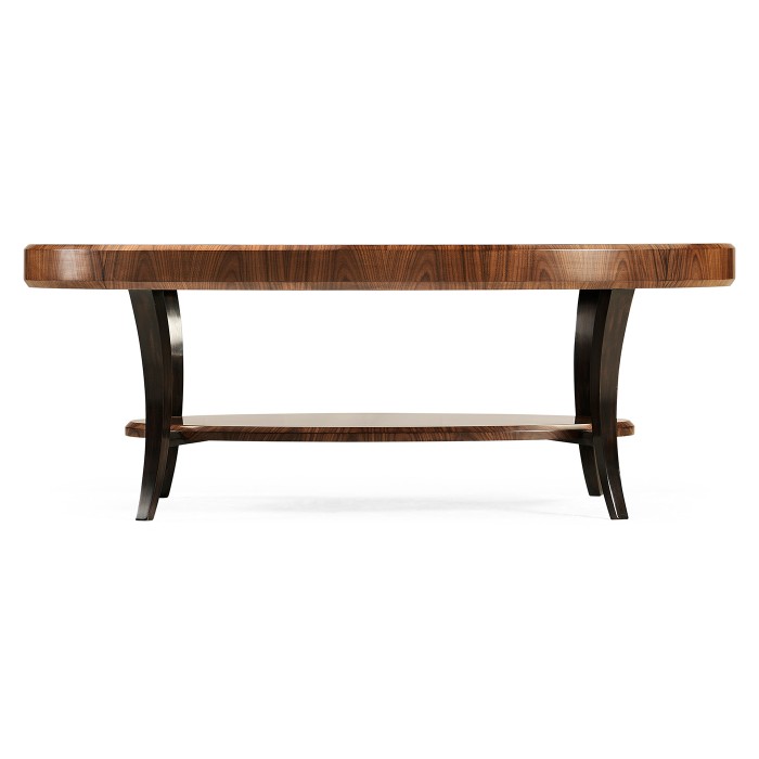 Art Deco Oval Glass Topped Satin Coffee Table 
