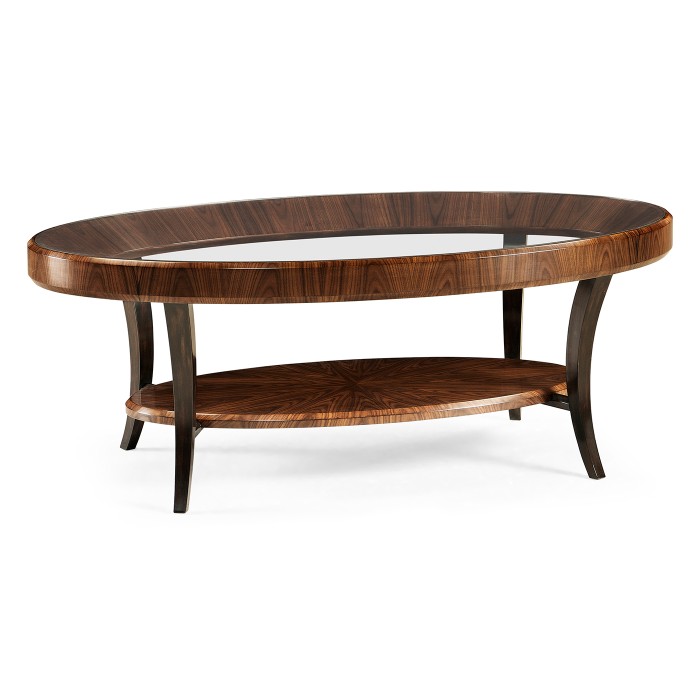 Art Deco Oval Glass Topped Satin Coffee Table 