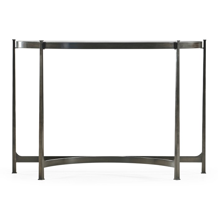 Large Églomisé & Bronze Iron Demilune Console