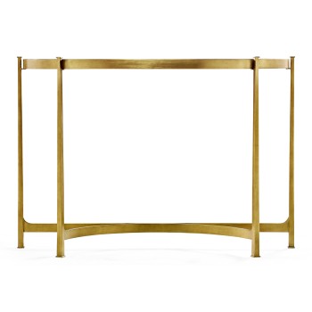 Large Églomisé & Gilded Iron Demilune Console 