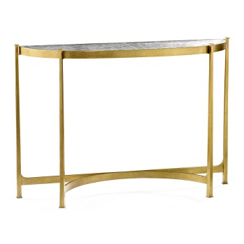 Large Églomisé & Gilded Iron Demilune Console 