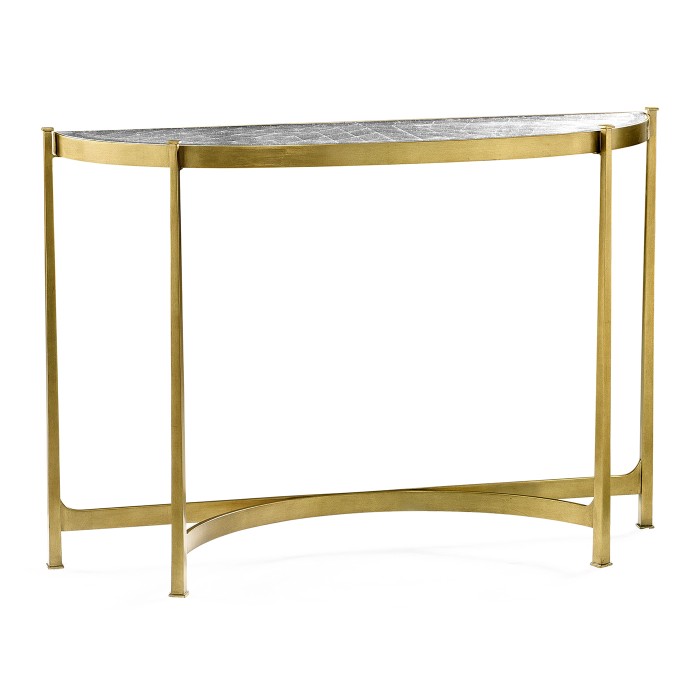 Large Églomisé & Gilded Iron Demilune Console 
